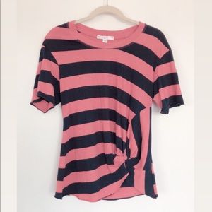 Anthropologie Coral and Navy striped T-shirt
